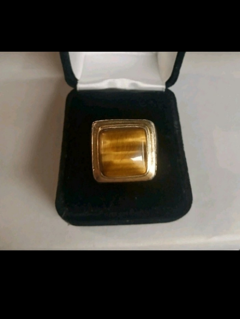 Vintage 14K 585 Hallmarked Yellow Gold Tiger Eye Square Mens Ring Size 10